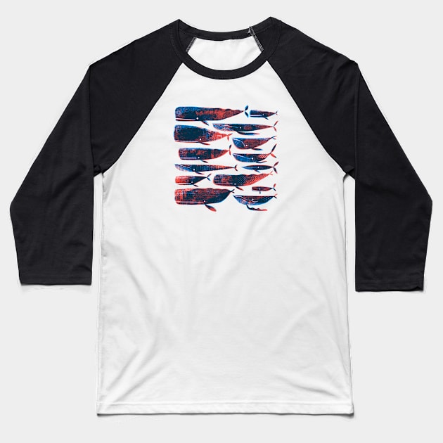 Printed whales Baseball T-Shirt by Gareth Lucas